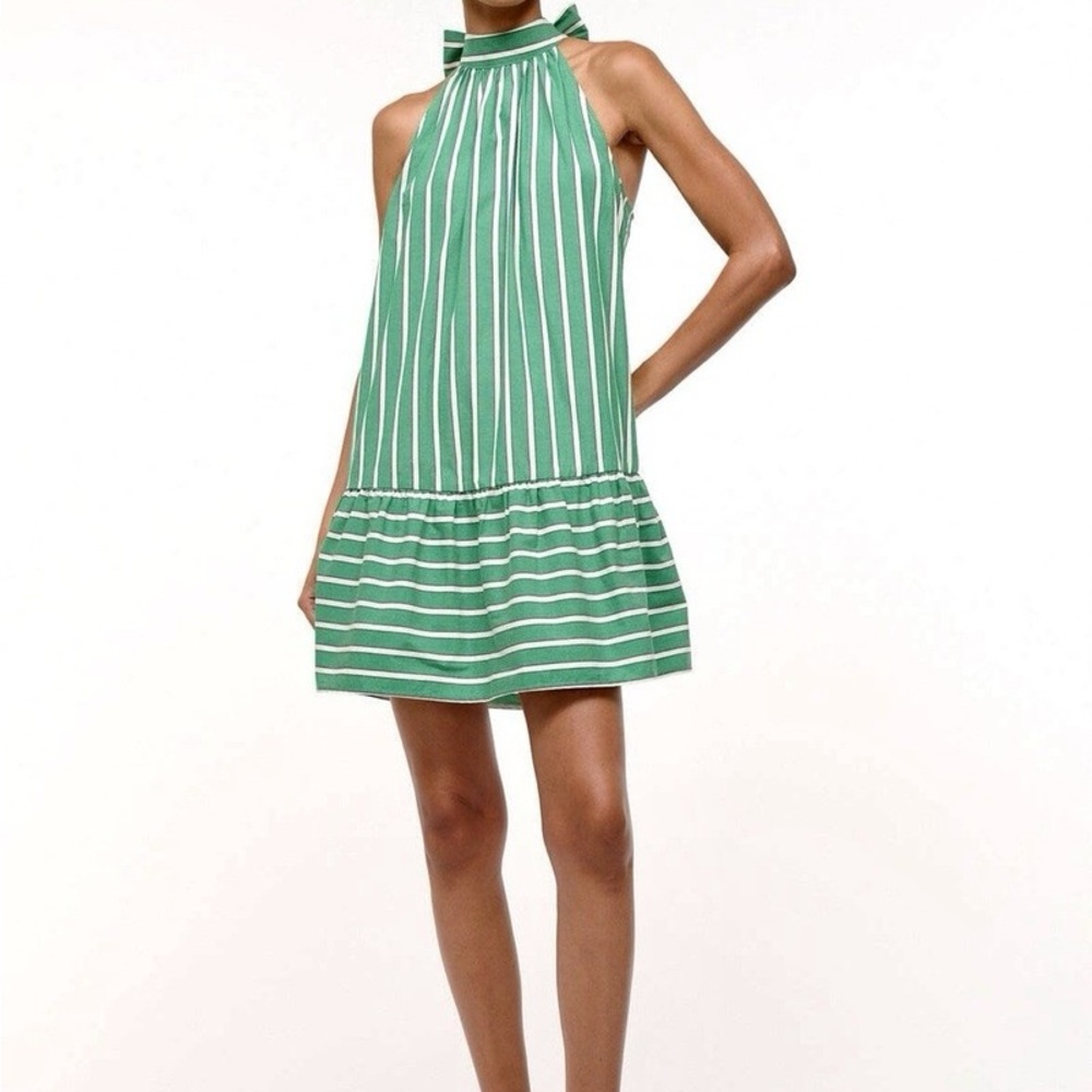 Rachel Zoe Green Striped Halter Dress